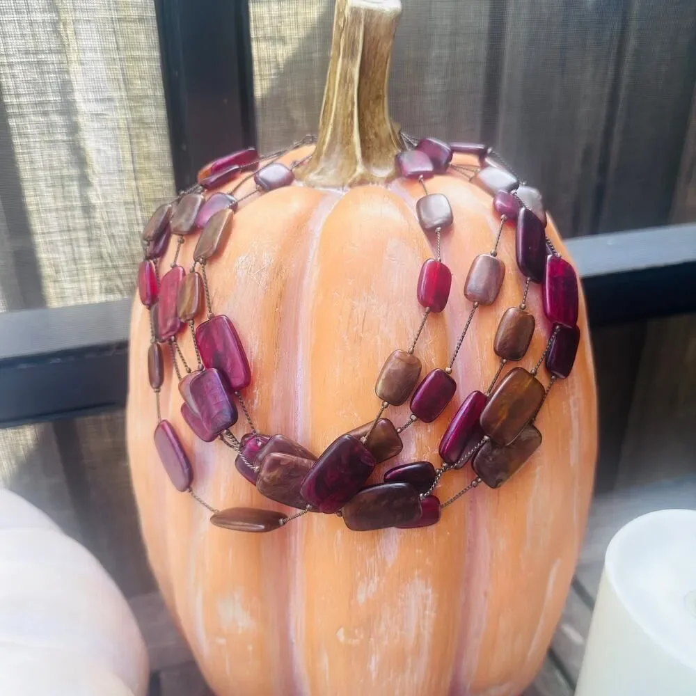 Chico's Multi Stand Statement Necklace-Pink & Brown Resin Lucite Beads